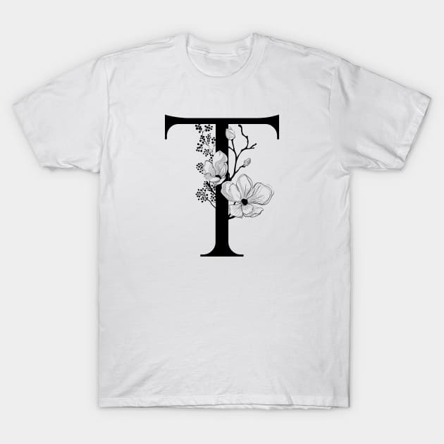 Letter T Monogram - Floral Initial T-Shirt by ZenNature